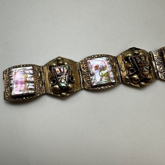 Vintage stamped Alpaca Mexico abalone shell bracelet!! - Picture 15 of 16